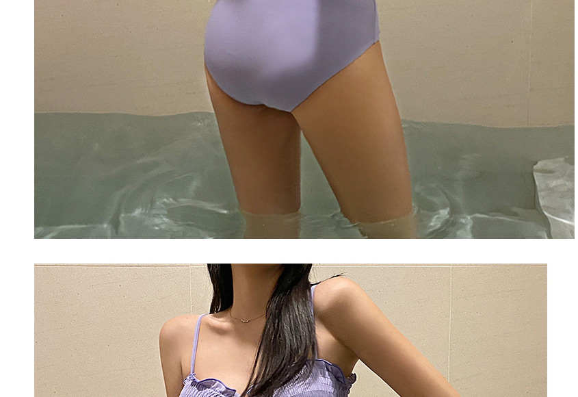 Fashion Purple Triangle Drawstring Swimsuit With Straps,One Pieces