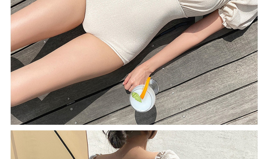 Fashion Apricot Triangular Half-sleeve Square Neck Fungus One-piece Swimsuit,One Pieces