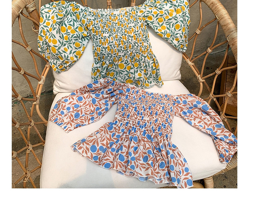 Fashion Blue Short-sleeved Floral Print Split Swimsuit,Swimwear Sets