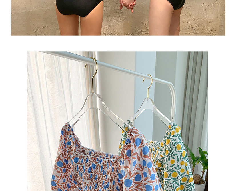 Fashion Blue Short-sleeved Floral Print Split Swimsuit,Swimwear Sets