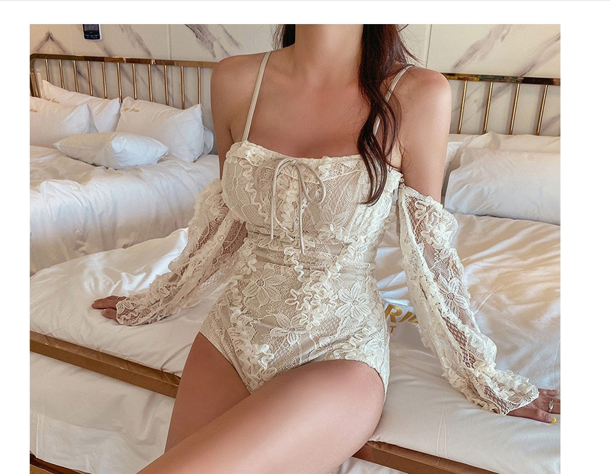 Fashion White Lace Flower Sling One-piece Swimsuit,One Pieces
