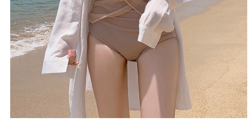 Fashion Apricot Chiffon Cross Stitching One-piece Swimsuit,One Pieces