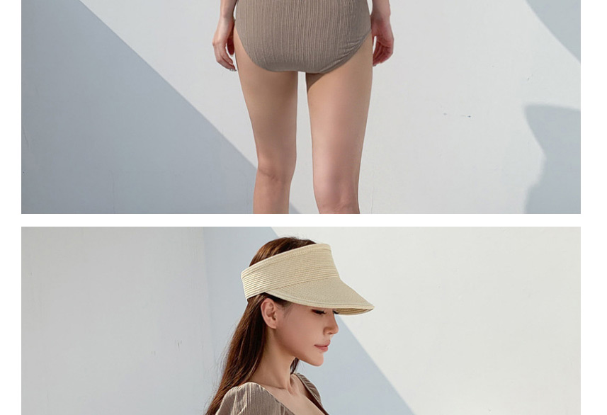 Fashion Coffee Color Short Sleeve Square Neck High Waist Solid Color Split Swimsuit,Swimwear Sets