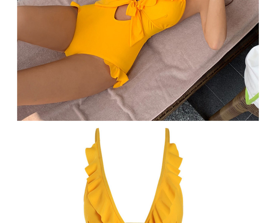 Fashion Yellow Open Back Ruffled Cutout One-piece Swimsuit,One Pieces