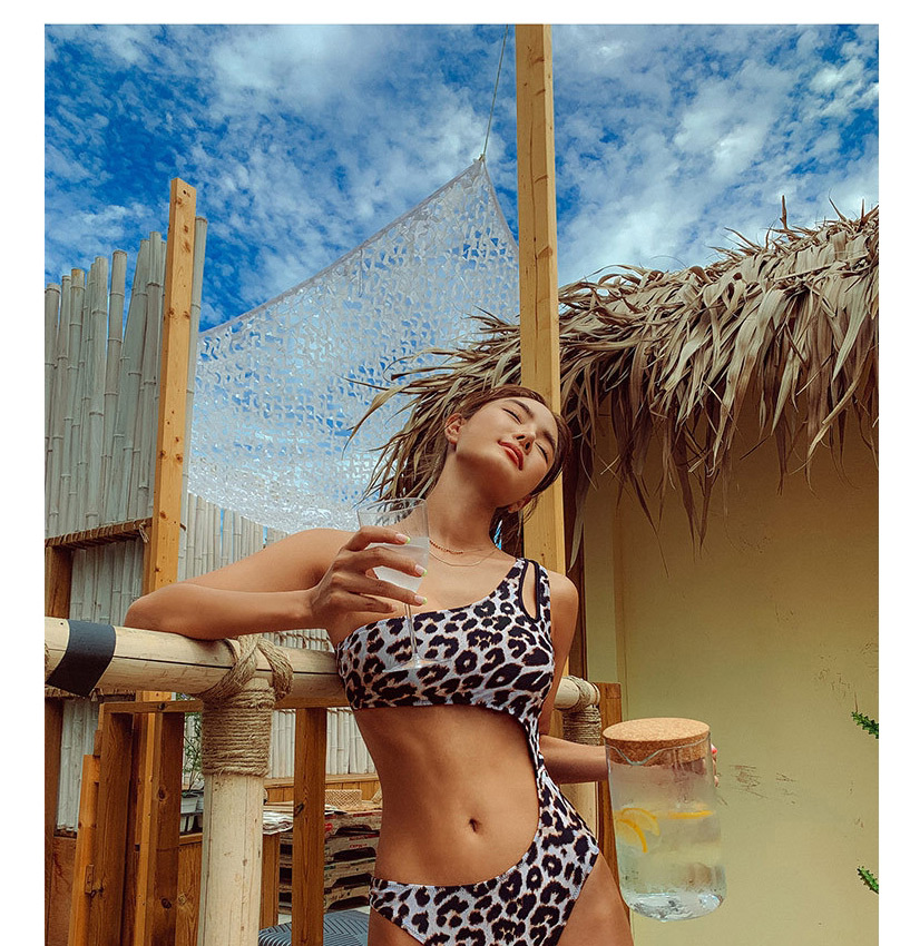 Fashion Leopard Leopard Print Cutout Swimsuit,One Pieces