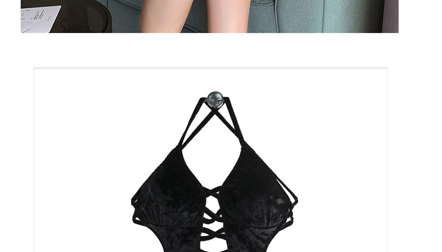 Fashion Black Velvet Triangle Cutout Swimsuit,One Pieces