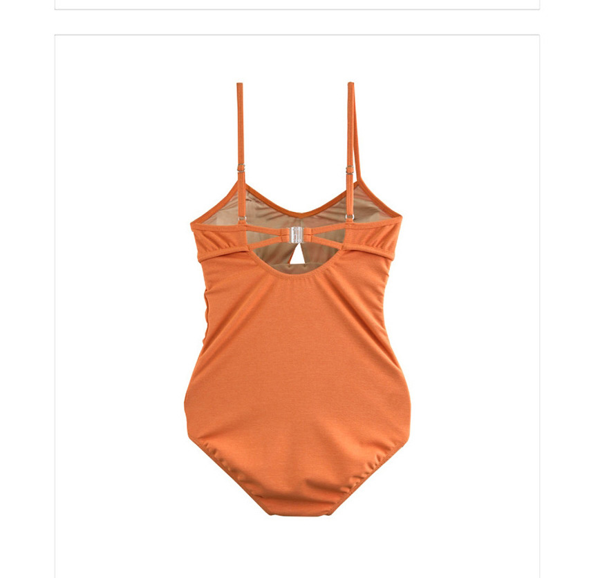 Fashion Orange Pleated Hollow Solid Color One-piece Swimsuit,One Pieces