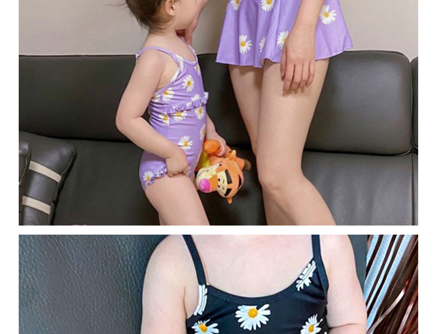 Fashion Children Black Flower Print Skirt Parent-child One-piece Swimsuit,Kids Swimwear