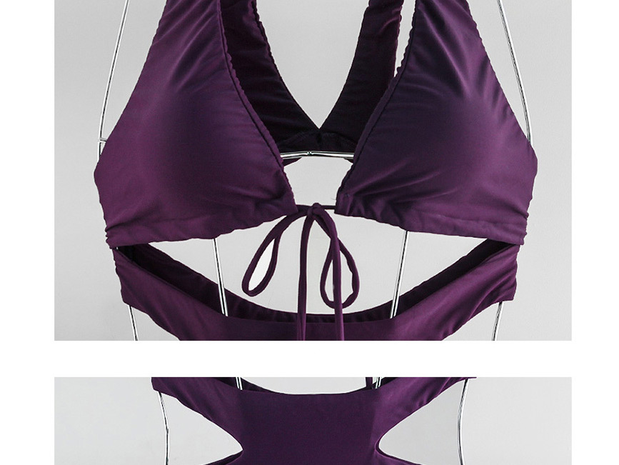 Fashion Purple Leaky Back Cutout Strap One-piece Swimsuit,One Pieces