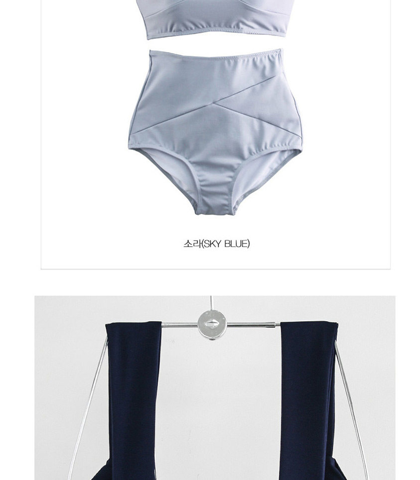 Fashion Light Blue High Waist Stitching Solid Color Split Swimsuit,Swimwear Sets