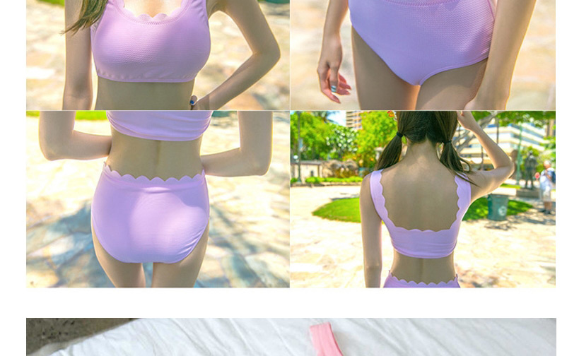 Fashion Pink High Waist Underwire Lace Split Swimsuit,Bikini Sets