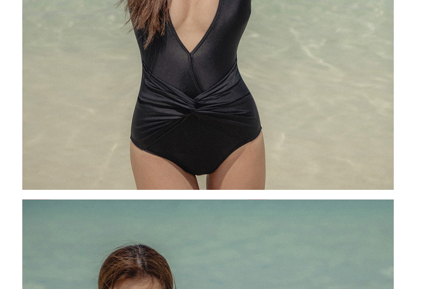 Fashion Black Large V-neck Long-sleeved Cross One-piece Swimsuit,One Pieces