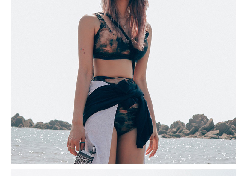 Fashion Black High Waist Underwire Tie-dye Gradient Split Swimsuit,Bikini Sets
