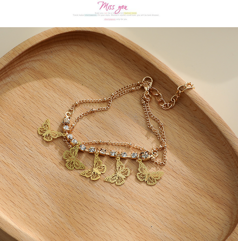 Fashion Gold Color Alloy Diamond Butterfly Double Bracelet,Fashion Bracelets