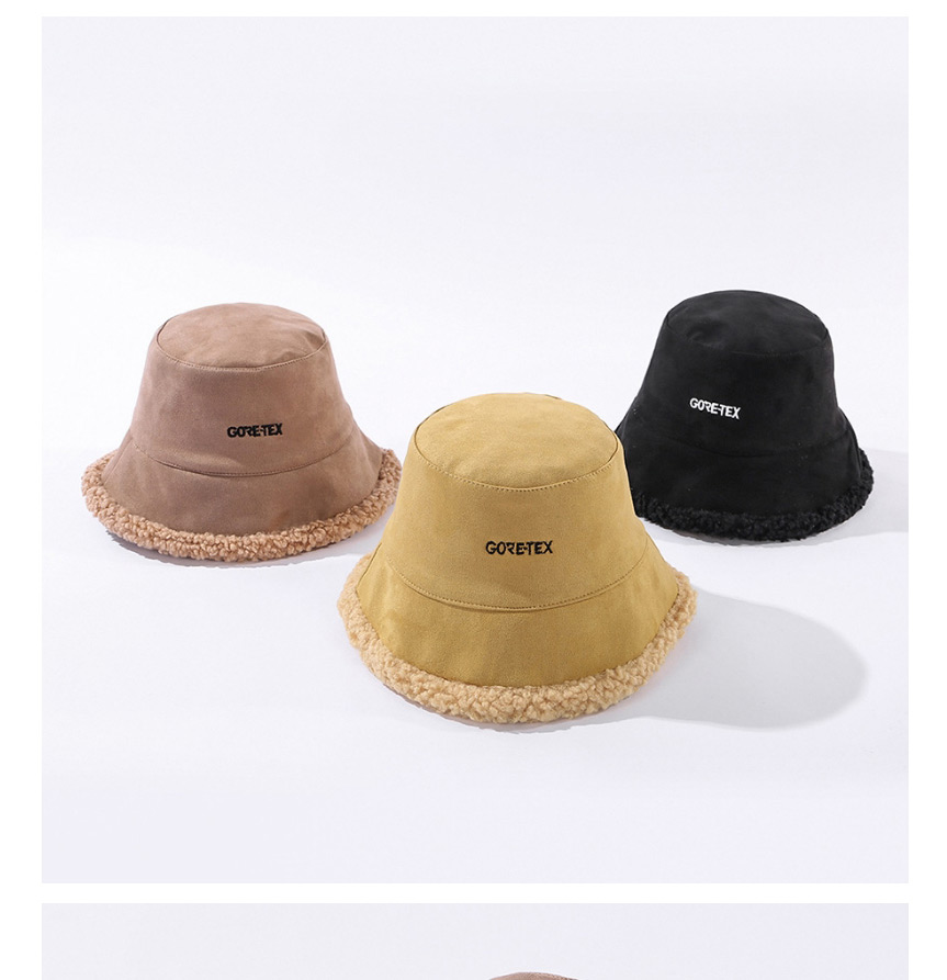 Fashion Yellow Letter Embroidery Suede Lamb Double-sided Fisherman Hat,Sun Hats