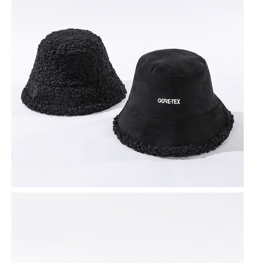 Fashion Black Letter Embroidery Suede Lamb Double-sided Fisherman Hat,Sun Hats
