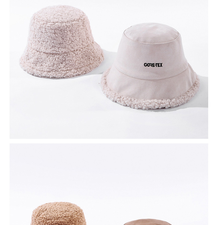 Fashion Khaki Letter Embroidery Suede Lamb Double-sided Fisherman Hat,Sun Hats