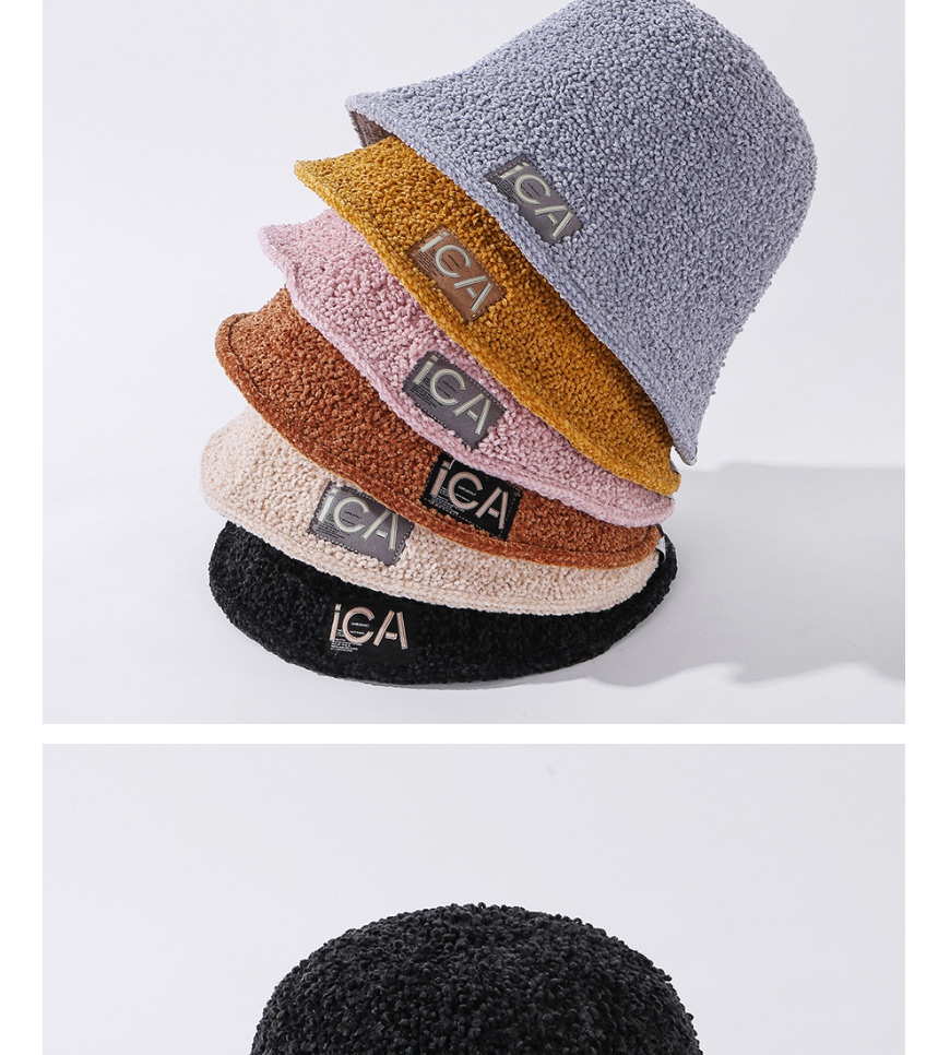 Fashion Black Pure Color Cloth Label Lamb Wool Fisherman Hat,Sun Hats