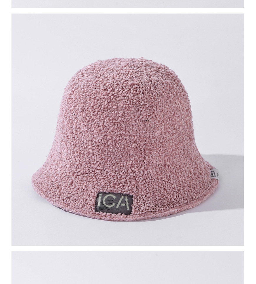 Fashion Pink Pure Color Cloth Label Lamb Wool Fisherman Hat,Sun Hats