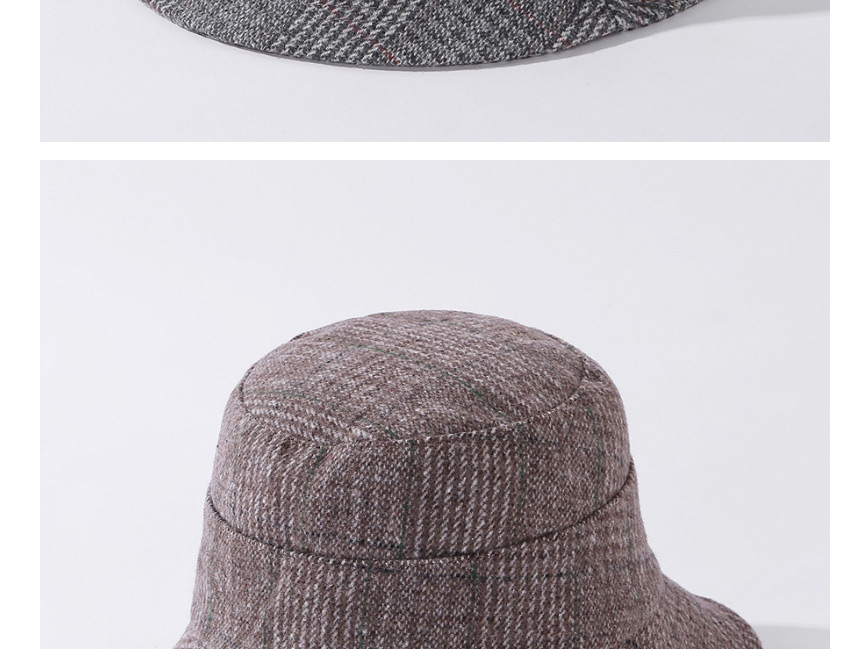 Fashion Khaki Striped Woolen Plaid Fisherman Hat,Sun Hats