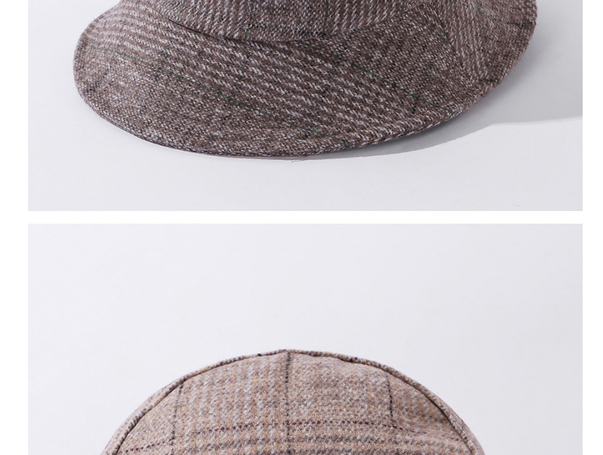 Fashion Khaki Striped Woolen Plaid Fisherman Hat,Sun Hats
