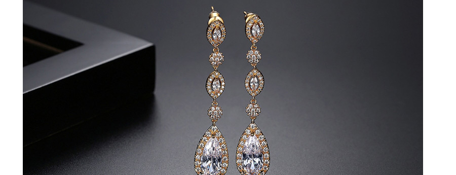 Fashion 18k Copper Inlaid Zirconium Drop-shaped Long Earrings,Earrings
