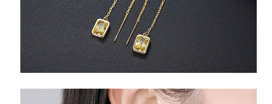 Fashion Platinum Long Diamond-shaped Copper Inlaid Zircon Tassel Earrings,Earrings