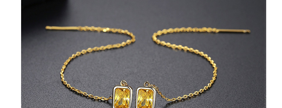 Fashion Platinum Long Diamond-shaped Copper Inlaid Zircon Tassel Earrings,Earrings