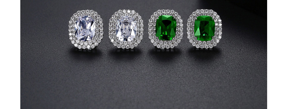 Fashion Emerald Zircon Inlaid Geometric Earrings,Earrings