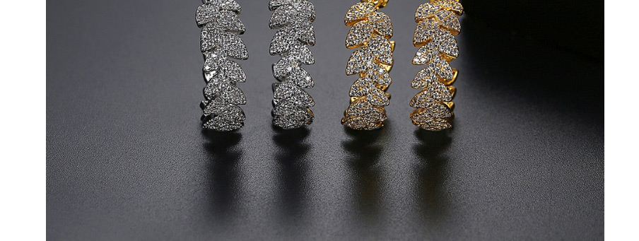 Fashion Platinum Copper Inlaid Zircon Leaf Geometric Earrings,Earrings