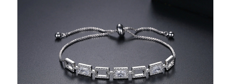 Fashion Platinum Geometric Copper Inlaid Zircon Pull-out Bracelet,Bracelets