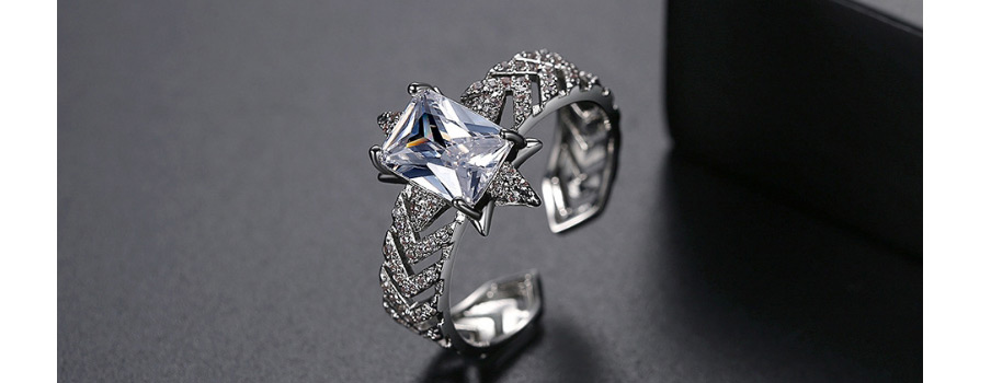 Fashion Platinum Copper Inlaid Zircon Hollow Geometric Open Ring,Fashion Rings