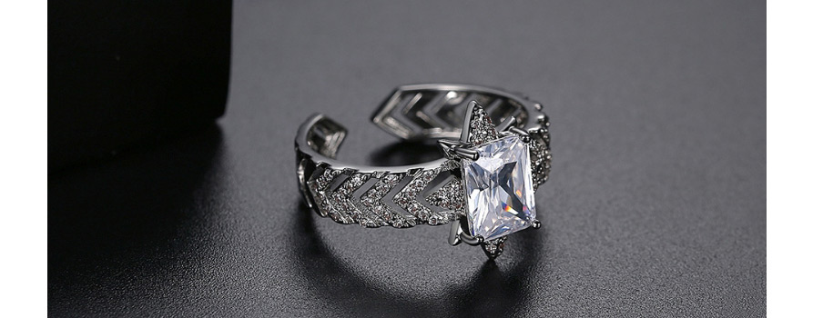 Fashion Platinum Copper Inlaid Zircon Hollow Geometric Open Ring,Fashion Rings