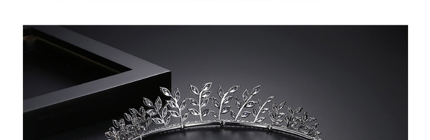 Fashion Platinum Copper Inlaid Zircon Leaf Geometric Crown,Head Band
