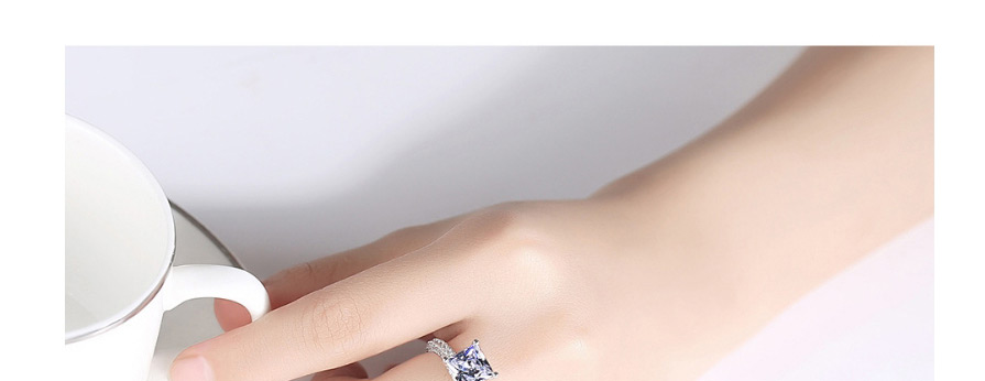 Fashion Platinum Geometric Square Copper Inlaid Zircon Ring,Fashion Rings