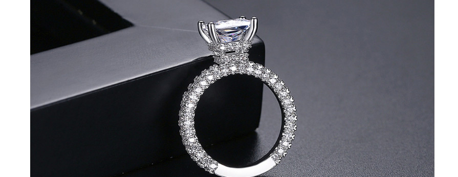 Fashion Platinum Geometric Square Copper Inlaid Zircon Ring,Fashion Rings