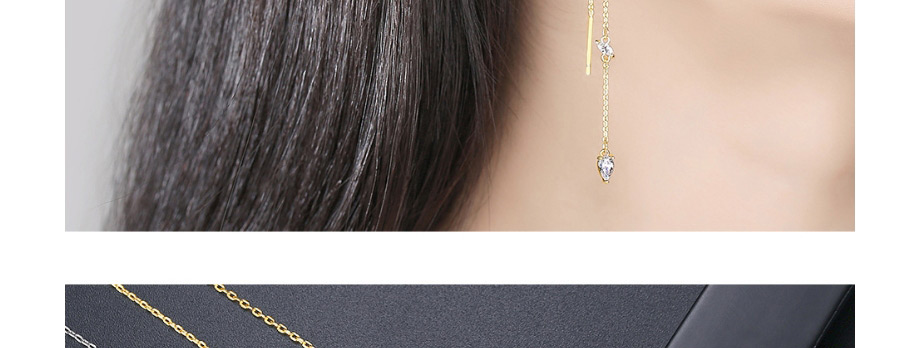 Fashion Platinum Copper Inlaid Zircon Long Tassel Geometric Earrings,Earrings