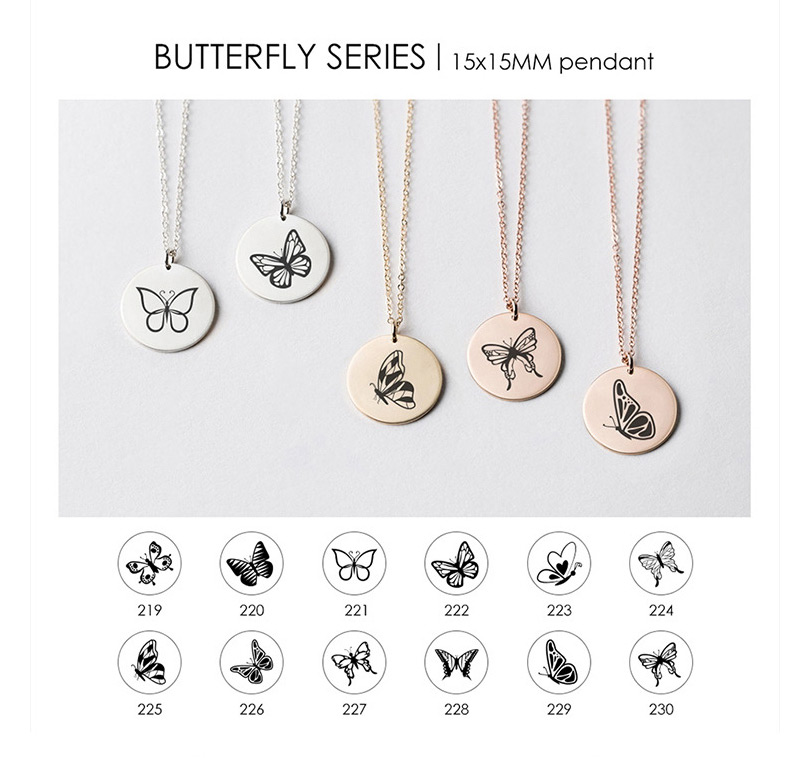 Fashion Rose Gold -223 Butterfly Hollow Stainless Steel Round Necklace (15mm),Necklaces
