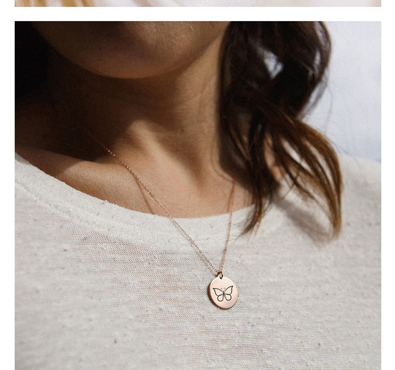 Fashion Rose Gold -222 Butterfly Hollow Stainless Steel Round Necklace (15mm),Necklaces