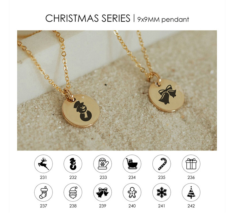 Fashion Gold Color Gift Christmas Snowman Elk Geometric Titanium Steel Pendant Necklace (9mm),Necklaces