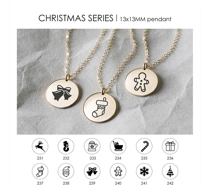 Fashion Rose Gold Color Snowflake Christmas Snowman Elk Geometric Shaped Titanium Steel Pendant Necklace (13mm),Necklaces