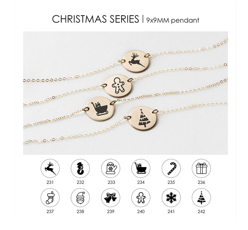 Fashion Gold Color Christmas Tree Christmas Snowman Elk Geometric Titanium Steel Pendant Bracelet (9mm),Bracelets