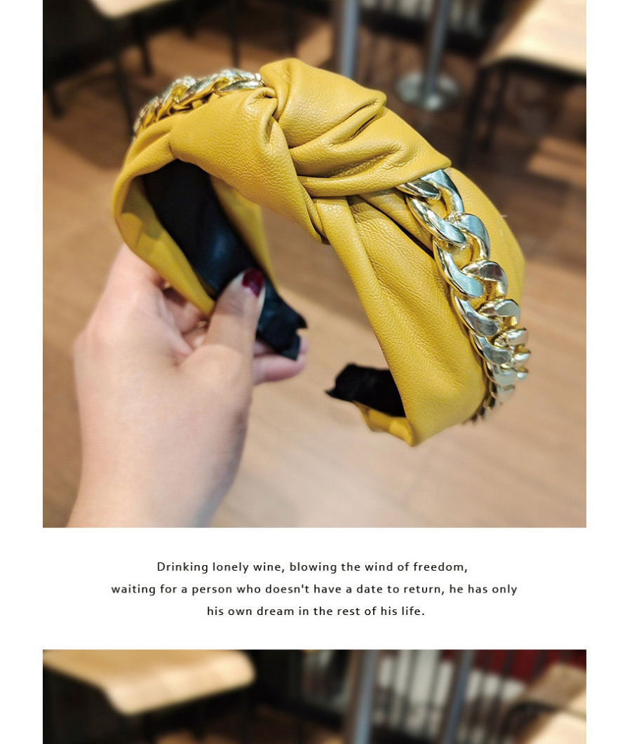 Fashion Yellow Pu Knotted Leather Thick Chain Wide Brim Headband,Head Band