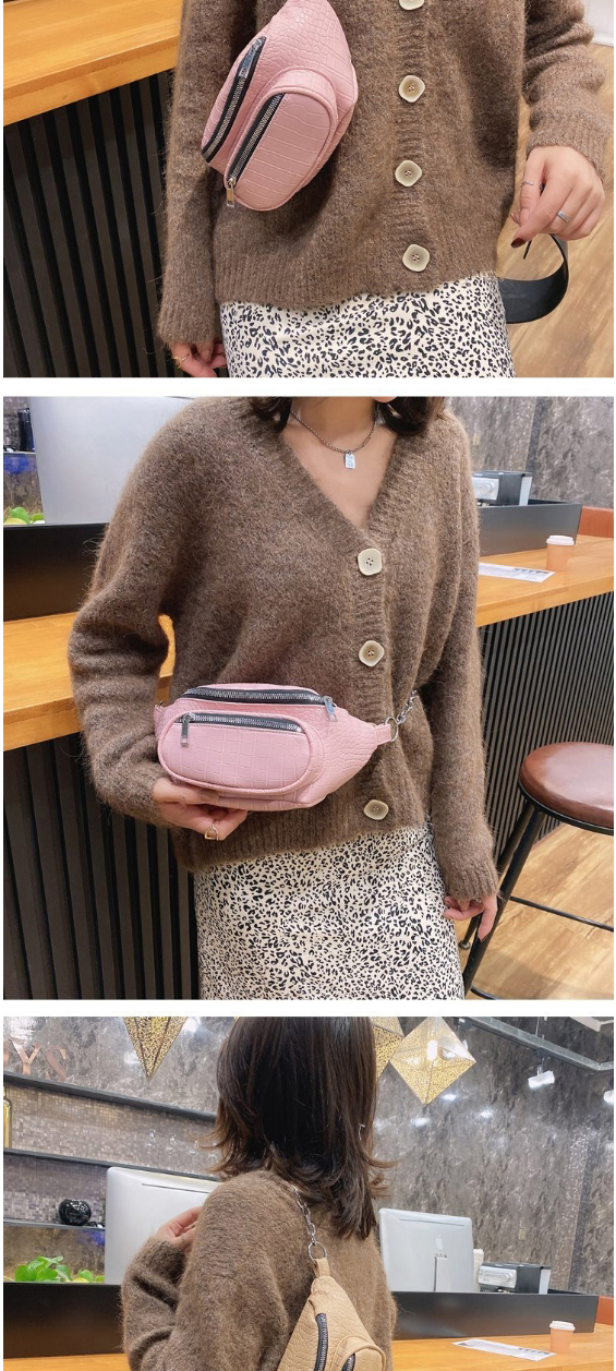 Fashion Brown Crocodile Pattern Stitching Solid Color Crossbody Chest Waist Bag,Shoulder bags