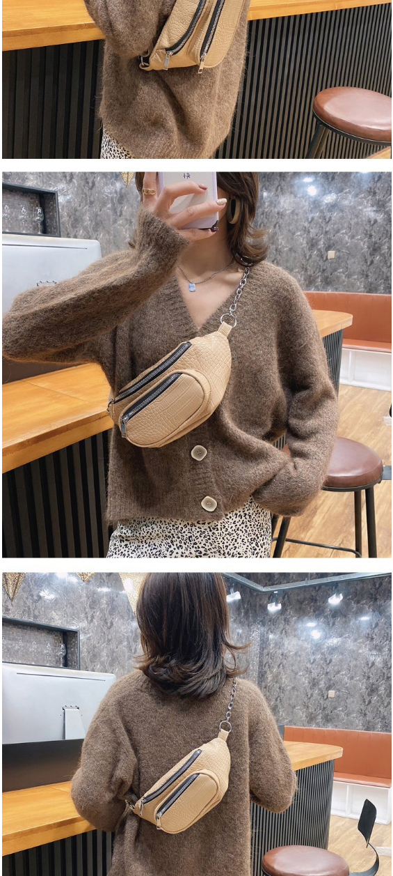 Fashion Brown Crocodile Pattern Stitching Solid Color Crossbody Chest Waist Bag,Shoulder bags