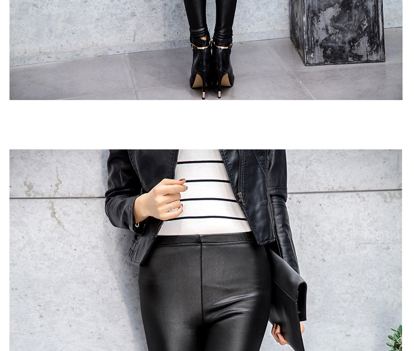 Fashion Yellow Cashmere Faux Leather Skinny And Velvet Thick Cropped Trousers,Pants