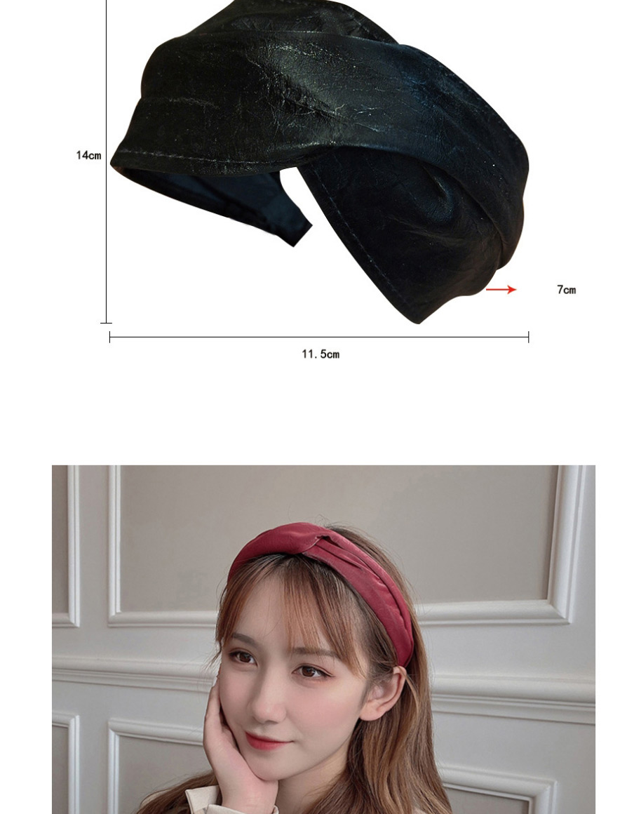 Fashion Brown Pu Leather Cross Solid Color Curling Headband,Head Band