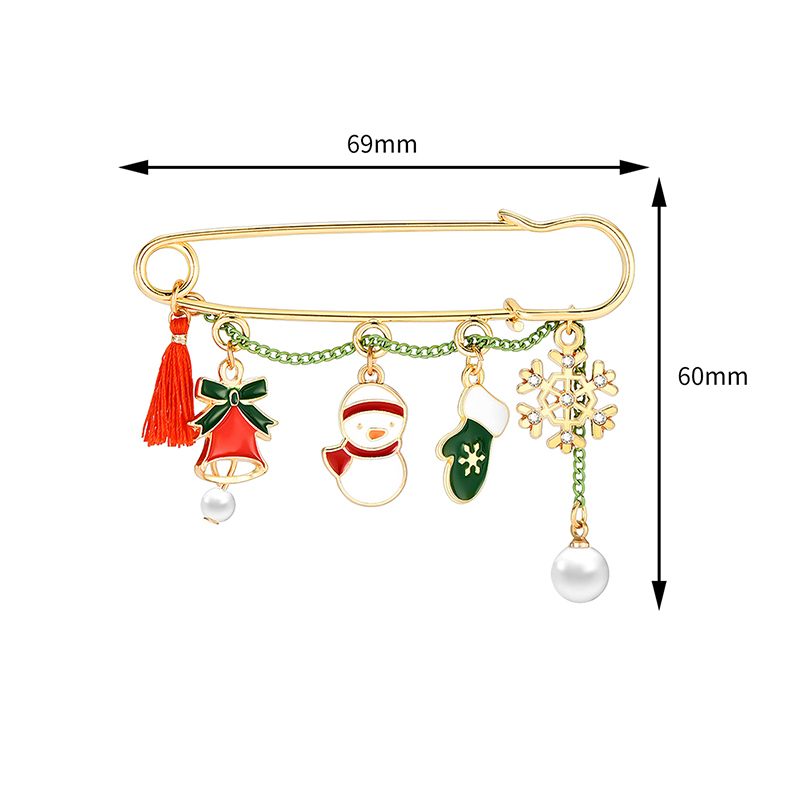 Fashion Color Christmas Dripping Snowman Bell Snowflake Pearl Brooch,Korean Brooches