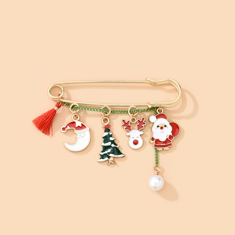 Fashion Color Santas Elk Snowflake Pearl Oil Drop Alloy Brooch,Korean Brooches