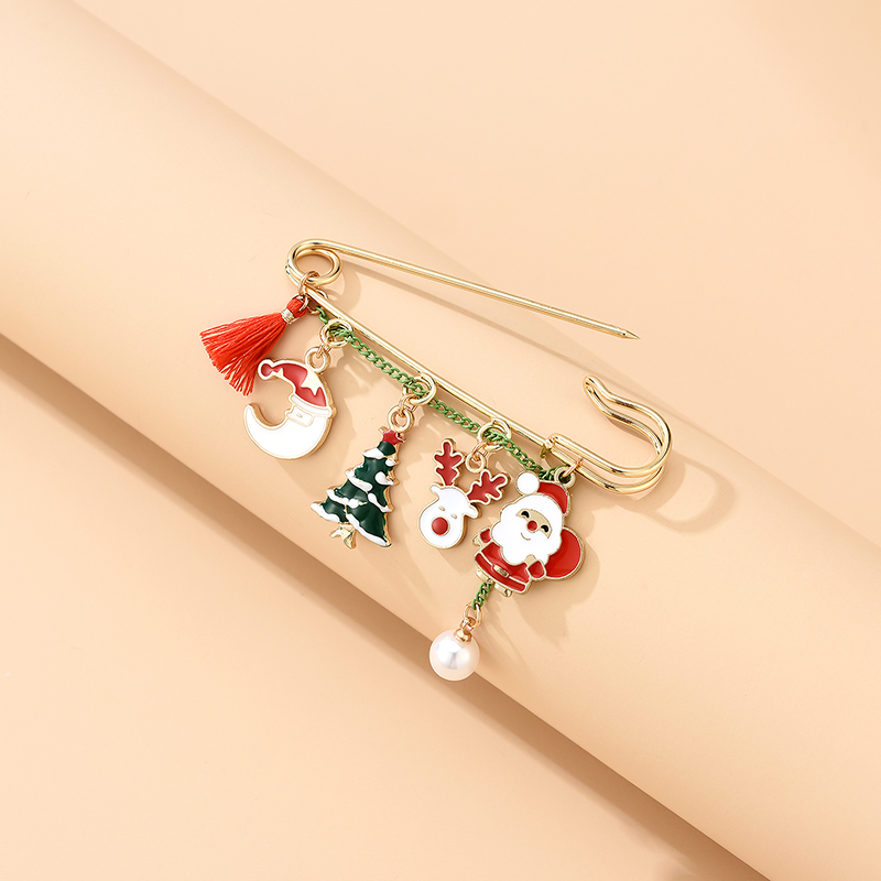 Fashion Color Santas Elk Snowflake Pearl Oil Drop Alloy Brooch,Korean Brooches
